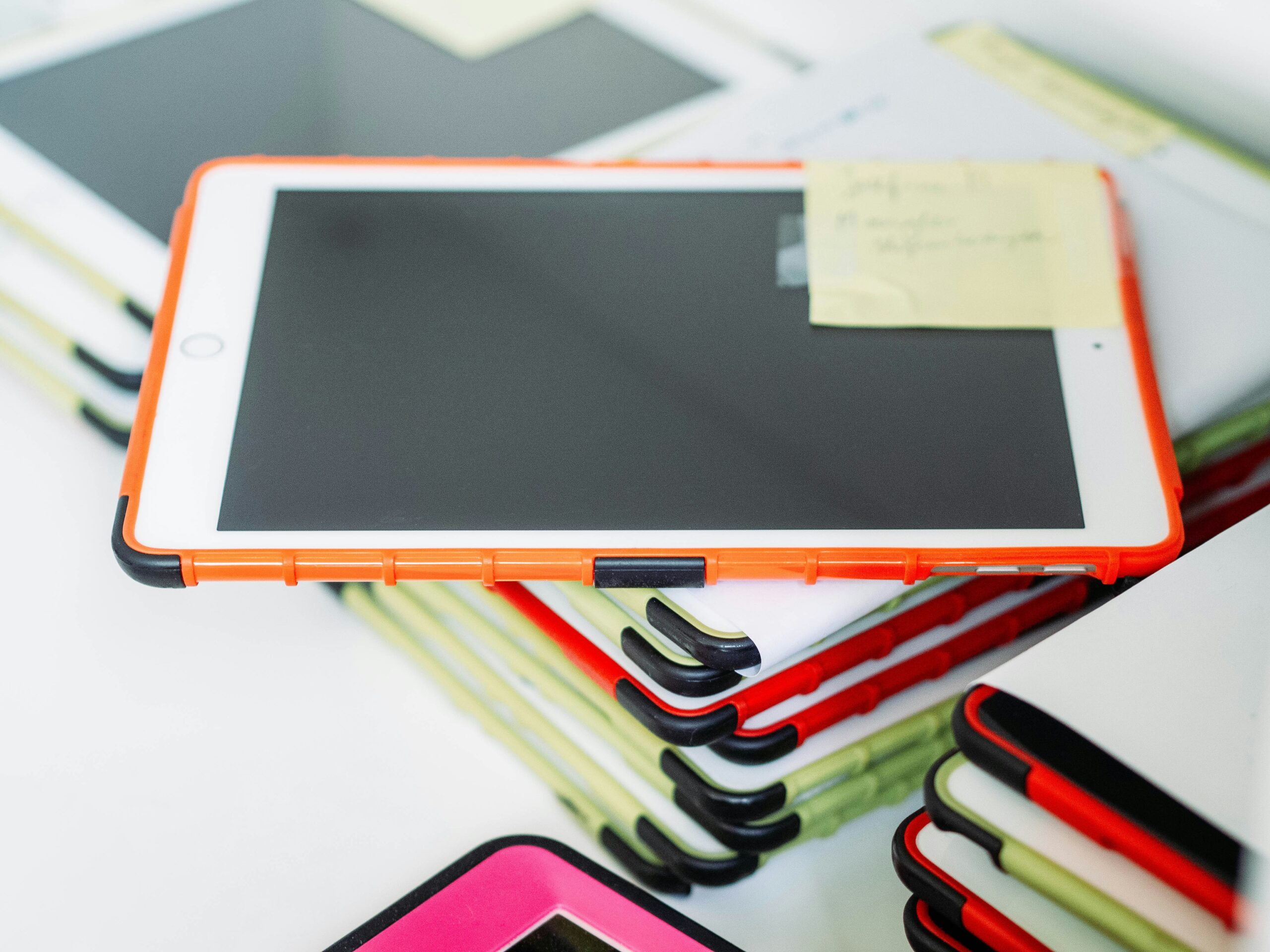 This is a pile of iPads that are used in many class rooms in the United States.